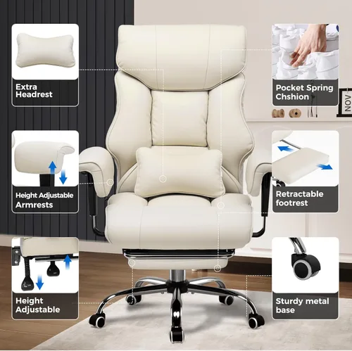 Miniatura 5 de GTPLAYER Silla de juegos grande y alta de 400 libras, silla de oficina resistente con reposapiés y cojín ergonómico de resorte de bolsillo, soporte