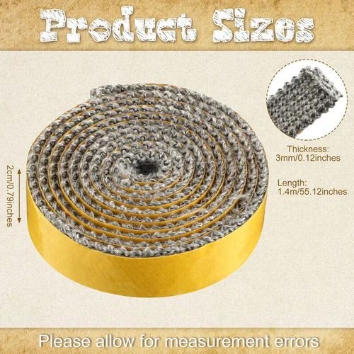 Miniatura 2 de 4 rollos de juntas de repuesto para estufa de leña autoadhesivas, 4/5 pulgadas de ancho x total de 220 pulgadas de largo, junta de chimenea gris