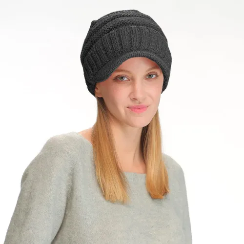 Miniatura 3 de C.C Gorro de punto acanalado de gran tamaño con visera