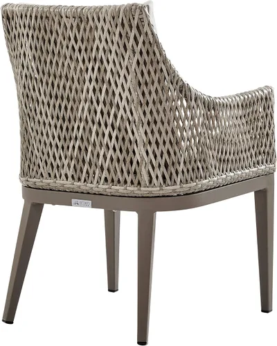 Miniatura 8 de Armen Living Silvana - Silla de comedor de mimbre y aluminio para exteriores con cojines beige - Juego de 2