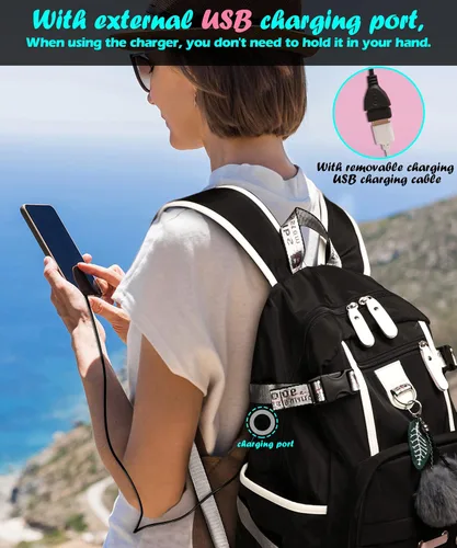 Miniatura 5 de Mochila para mujeres, adolescentes, niños y niñas, resistente al agua, casual, para laptop con puerto de carga USB, bonita bolsa para viajes