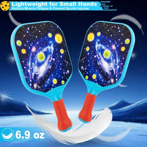 Miniatura 6 de Foayex Juego de 2 palas de pickleball para niños, juegos al aire libre, juguetes para patio, playa, piscina, campamento, viajes, regalos
