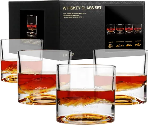 Miniatura 20 de LIITON Denali Mountain - Juego de 2 vasos de whisky de cristal pesado, vaso de bourbon congelable grueso de 1 libra cada uno, cócteles de cristal