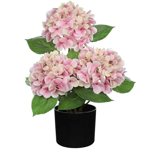 Miniatura 18 de Hollyone Flores artificiales de hortensias azules en maceta, flores grandes de seda de tres cabezas, arreglos florales falsos para interiores