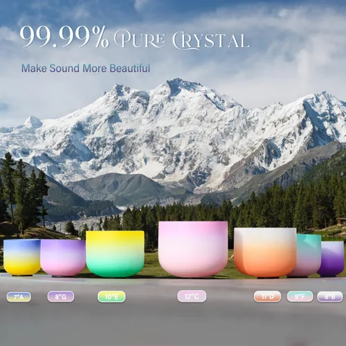 Miniatura 4 de 440HZ Juego de 7 PCS Cuencos Cantores de Cristal de Cuarzo Esmerilado de Color de 6"-12" Curación de Sonido con Mazo de Cuenco de Sonido Palillo