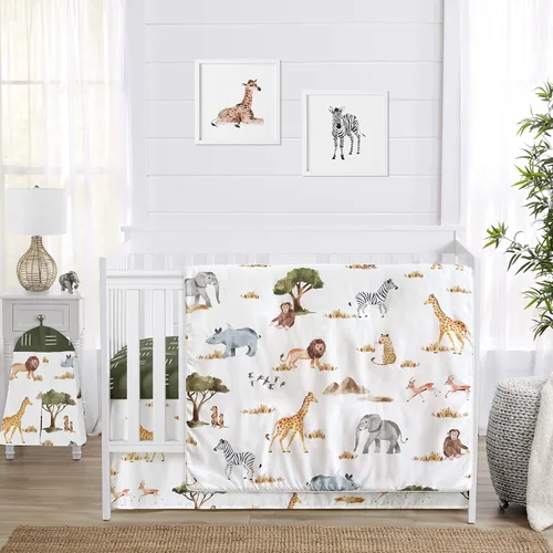 Miniatura 8 de Sweet Jojo Designs Juego de ropa de cama para cuna de bebé de 4 piezas (100% algodón de animales de la selva) para niños o niñas, bebés/guardería