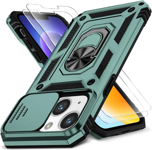 Miniatura 20 de Funda HakkTaoo para iPhone 13/iPhone 14 de 6.1 Pulgadas con Funda Deslizante para Cámara + Protector de Pantalla (2 Paquetes), Funda Protectora a