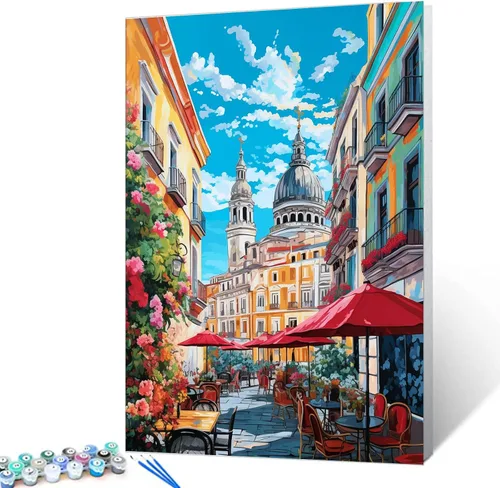 Miniatura 37 de Tucocoo Bumbers - Pintura de paisaje de puerta para adultos, paisaje de lago, pintura por números, pintura acrílica, lienzo junto al lago, plantas