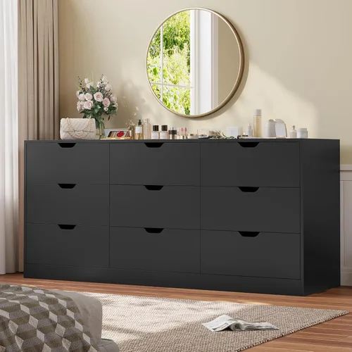 Miniatura 17 de HAUOMS Cómoda alta de 5 cajones, cómoda moderna negra para dormitorio, vestidor de armario con cajones para sala de estar, entrada, pasillo Negro