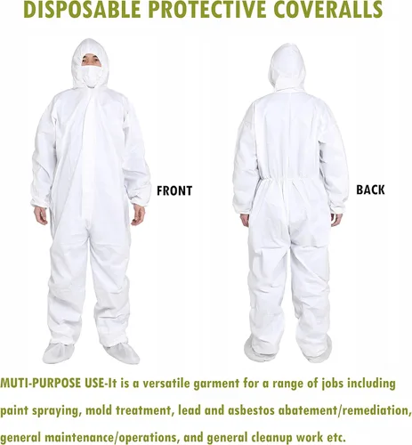 Miniatura 2 de SYINE Paquete de 5 mamelucos protectores desechables con capucha, puño elástico para trabajos de limpieza de pintura en aerosol, transpirable