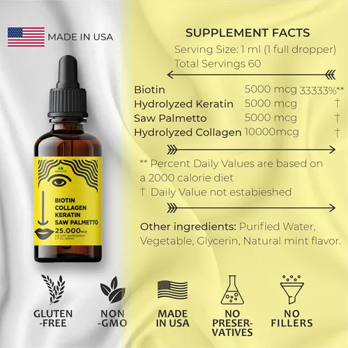 Miniatura 6 de Suplementos de colágeno líquido para mujeres, fórmula integral para el cabello, piel, uñas, suplemento con 10000 mcg de colágeno, 5000 mcg