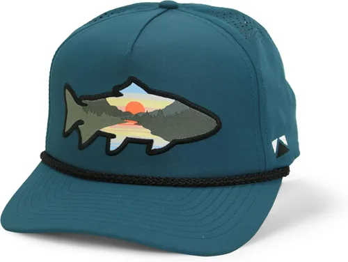 Miniatura 23 de Paramount Outdoors Sombrero de pesca de trucha al atardecer, diseño de silueta de pez de montaña, sombrero para exteriores con cómodo Snapback