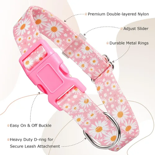 Miniatura 3 de Collares de Perro para Niñas con Patrones de Margaritas, Lindo Collar Rosa para Perras, Collares Ajustables Blandos y Duraderos para Perros XS 12