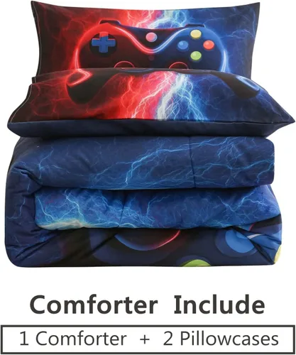 Miniatura 6 de Meeting Story Juego de ropa de cama con estampado de consola de videojuegos rojo y azul para niños, consola de juegos, botones de acción, colorido