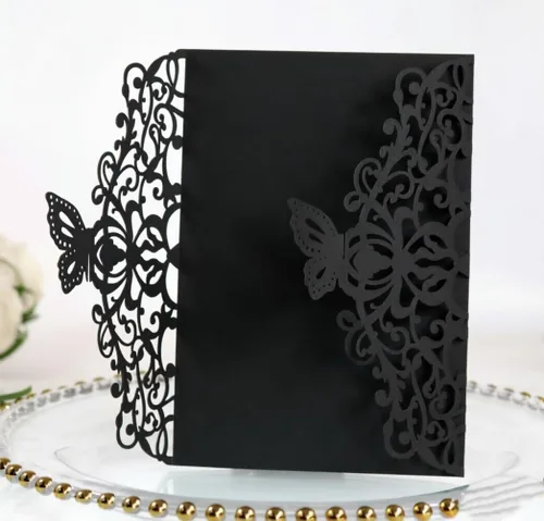 50 juegos de tarjetas de invitaciones de boda cortadas con láser de mariposa y flores multicolores, decoración de regalo RSVP decoración de fiesta