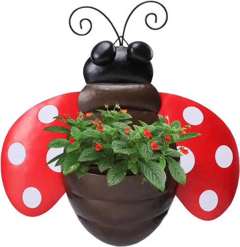 Miniatura 10 de Macetero de Pared de Metal Abeja Maceteros de Pared Montados Maceta Pequeña con Drenaje para Interior Exterior Macetero Colgante Estilo Granja