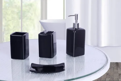 Miniatura 9 de Juego de accesorios para encimera de baño de 4 piezas de cerámica maciza (beige)