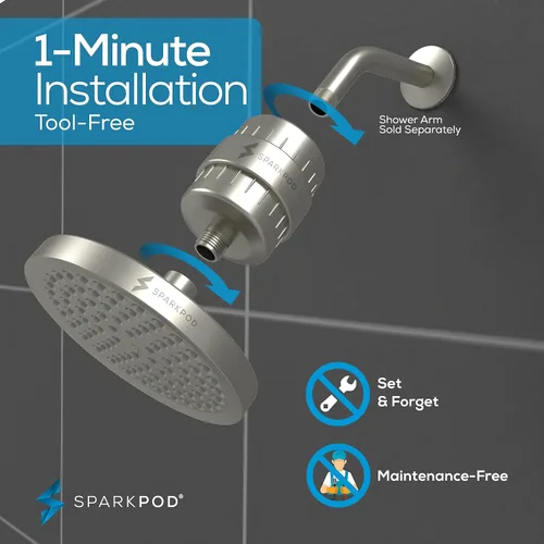 Miniatura 40 de SparkPod Juego de cabezal de ducha filtrado de lujo de 23 etapas, reduce el cloro y los metales pesados, filtro de regadera de alta presión