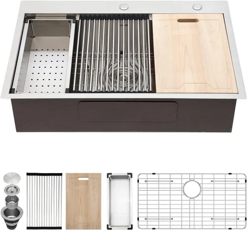 Miniatura 21 de Kichae Fregadero de Cocina de 21x20 Pulgadas, Fregadero de Barra Pequeño, Fregadero de Acero Inoxidable, Montaje Superior, Montaje Inferior