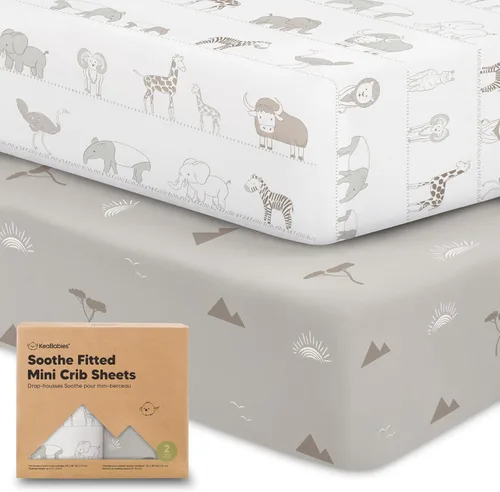 Miniatura 25 de 2 paquetes de sábanas ajustadas para mini cuna - 38x26 sábanas Pack N Play para colchón Pack and Play, algodón orgánico, ropa de cama transpirable