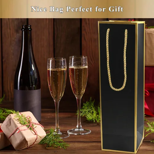 Miniatura 5 de Miraclekoo Bolsas de regalo de vino de lujo – Bolsa de vino negro de lámina dorada, 4 piezas (4 x 4 x 13.8 pulgadas) para botellas de whisky/licor