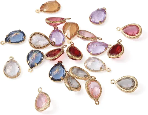 Miniatura 2 de Cheriswelry 48 colgantes de diamantes de imitación de resina en forma de lágrima con ajustes de latón dorado con diamantes de imitación facetados