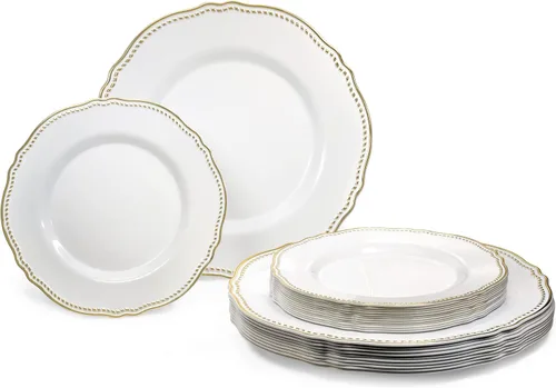 Miniatura 21 de OCCASIONS" Paquete de 50 platos (25 invitados) - Juego de platos de plástico desechables resistentes para fiestas de boda - 25 x 10.25'' para cena
