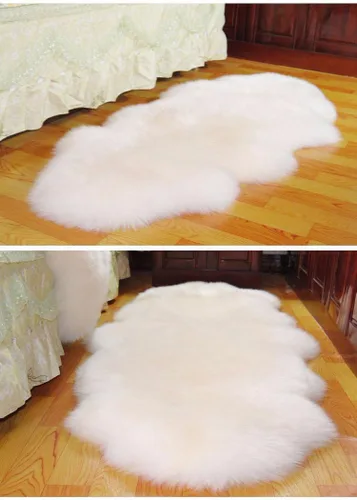 Miniatura 3 de Alfombra de piel de oveja doble auténtica, color marfil, piel natural, no teñida, extragruesa, suave, lujosa, lana (25.6-82.7 in)