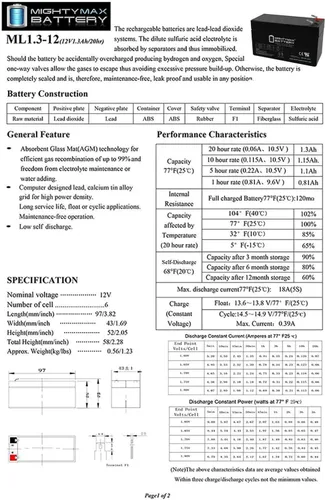 Miniatura 6 de Mighty Max Battery Batería de repuesto de 12V 1.3Ah para Mojo Flyway Feeder 12