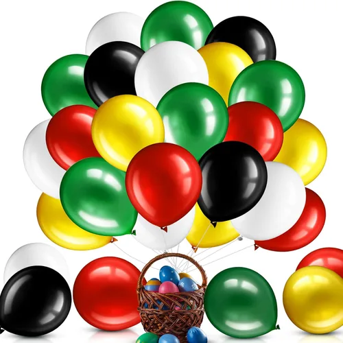 Gejoy 60 globos de látex de confeti rojo y negro de 12 pulgadas con cinta para decoración del día de la independencia de la libertad, suministros de
