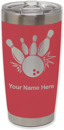 Miniatura 22 de LaserGram Vaso aislado al vacío de 20 onzas, bola de boliche y alfileres, grabado personalizado incluido (negro)
