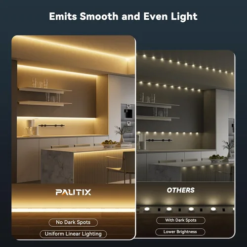 Miniatura 3 de PAUTIX Tira de luz LED COB de 5mm 16.4 pies/5m 2700K Blanco cálido 504 LEDs/m, 5000 lm CRI90+ Súper brillante DC24V Cinta LED flexible para gabinete