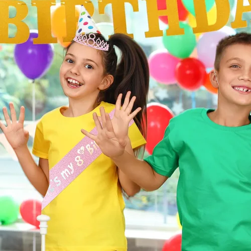 Miniatura 6 de Decoraciones de cumpleaños número 7 para niña, que incluyen corona/tiara de cumpleaños número 7, banda, adorno para pastel de cumpleaños y velas