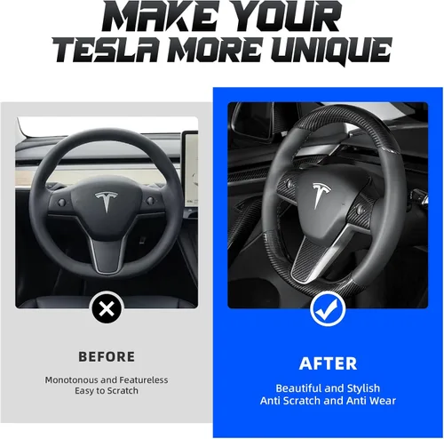 Miniatura 5 de Kit de cubierta superior e inferior de fibra de carbono real para volante de fibra de carbono 2020-2024 Tesla Model Y 2019-2023 Tesla Model 3,3K