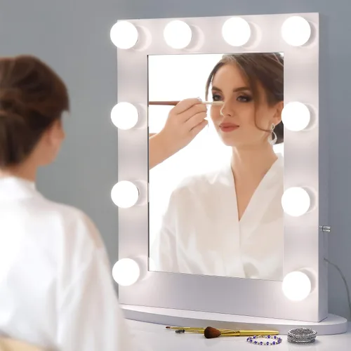 Miniatura 2 de Hollywood Espejo de tocador con luces, espejo de maquillaje de pie con 12 bombillas LED para vestidor y dormitorio, blanco, iluminación de 3