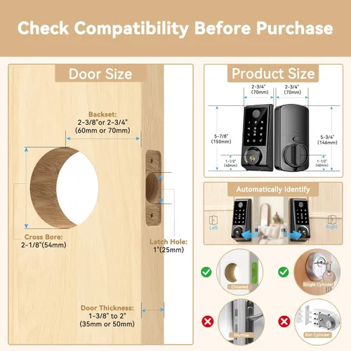 Miniatura 7 de IRONZON Cerradura de puerta inteligente, cerrojo 5 en 1 con teclado para puerta delantera, cerradura de puerta de entrada sin llave con control