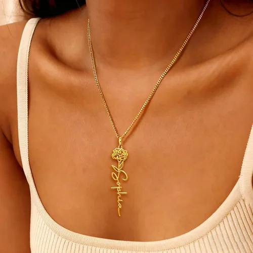 Miniatura 11 de TRANGEL Custom Birth Flower Name Necklace Personalized 18K Gold Plated Necklace Floral Pendant Jewelry Mothers Christmas Birthday Gift for Women