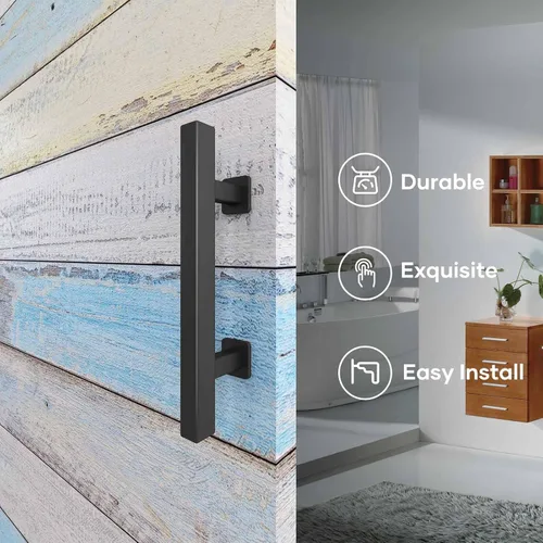 Miniatura 4 de EaseLife Paquete de 2 Manijas y Tiradores de Puerta Corrediza de Granero de 12", Herrajes Rústicos de Doble Cara, Resistentes Negro