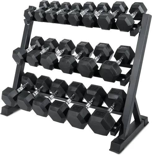 Miniatura 17 de RitFit Juego de mancuernas hexagonales revestidas de PVC de 5 a 650 libras con estante opcional para gimnasio en casa, peso de mano con mango