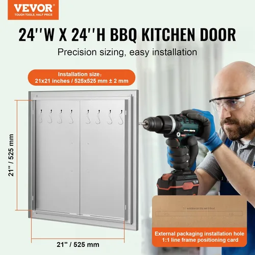 Miniatura 2 de VEVOR Puerta de acceso para barbacoa, 24 pulgadas de ancho x 24 pulgadas de alto, puerta doble de cocina al aire libre, puerta de montaje empotrado