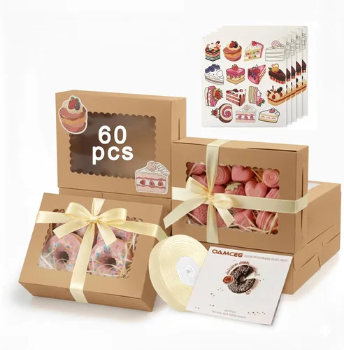 Miniatura 15 de OAMCEG Paquete de 30 cajas de galletas con ventana, 8 x 6 x 2.5 pulgadas, cajas de panadería para regalos de Navidad, postres, donas, pasteles