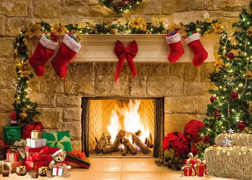 Miniatura 8 de CHAIYA Fondos de fotografía de Navidad de 7 x 5 pies con temática de chimenea de Navidad, suministros para fiestas de Navidad, fondo de fotos