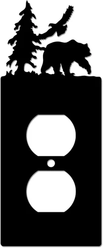 Miniatura 7 de Eagle & Bear - Placa de pared con interruptor de luz, doble dúplex, habitación de cabaña negra Cubiertas decorativas de metal para enchufe, se