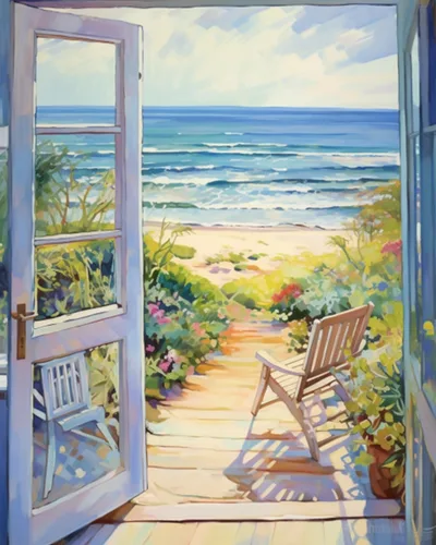 Miniatura 15 de Kit de pintura al óleo para ventana de playa, paisaje, por números, 16 x 20 pulgadas, lienzo, flores, paisaje, bricolaje, pintura al óleo para Pbn