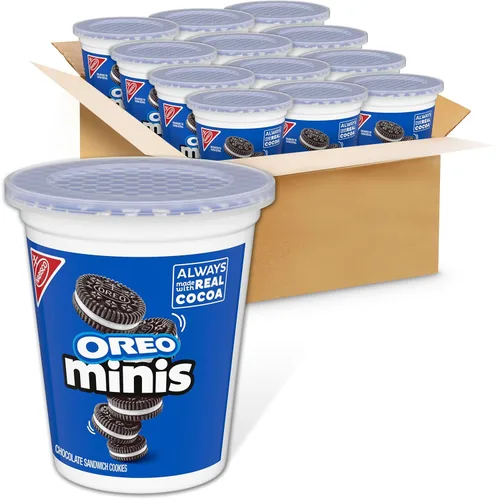 OREO Minis - Galletas sándwich de chocolate, 12 tazas de aperitivos de 3.5 onzas