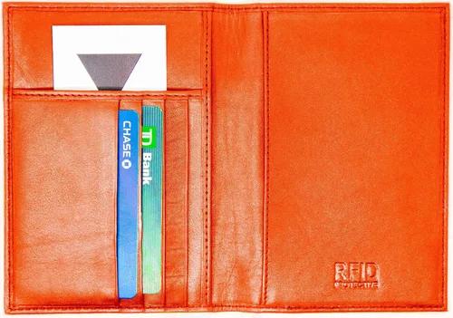 Miniatura 3 de Funda para pasaporte de piel de vaca genuina y cartera para hombres y mujeres, Naranja (con RFID), Cartera Rfid