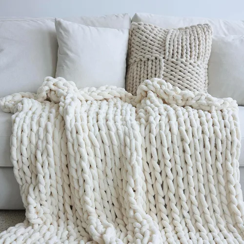 Miniatura 8 de Maetoow Manta de punto grueso de felpilla (40 x 50 pulgadas), hecha a mano, cálida y acogedora para sofá, cama, decoración del hogar, banco