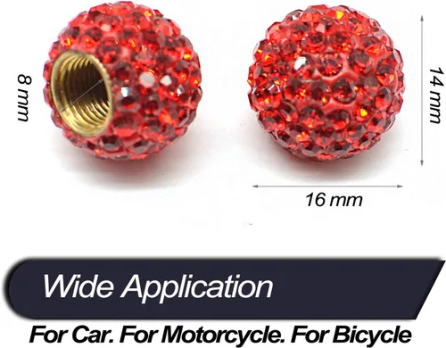 Miniatura 6 de Tapones de válvula de neumático de automóvil, paquete de 4 tapones de aire de vástago de válvula de neumático de automóvil con diamantes de Rojo