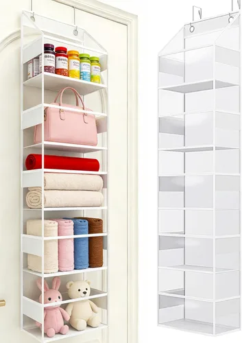 Organizador para colgar sobre la puerta, bolsa de almacenamiento colgante de PVC transparente, organizador de 5 grilletes detrás de la puerta para