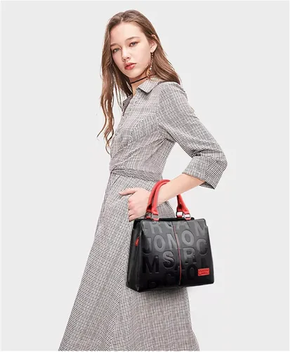 Miniatura 4 de Moda de cuero negro con bolsos rojos medianos para mujer bolso de hombro de lujo Tote Top Handle Satchel Monederos para damas